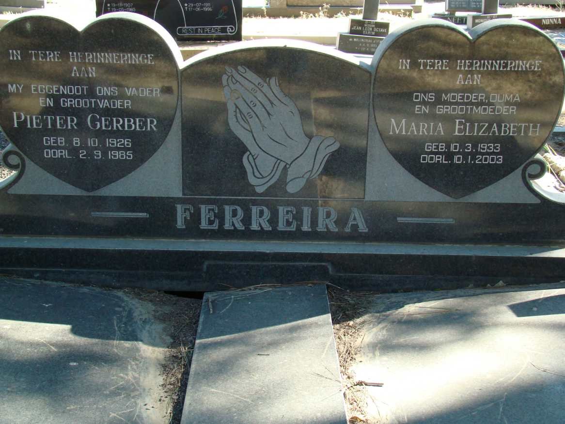 FERREIRA Pieter Gerber 1926-1985 &amp; Maria Elizabeth 1933-2003