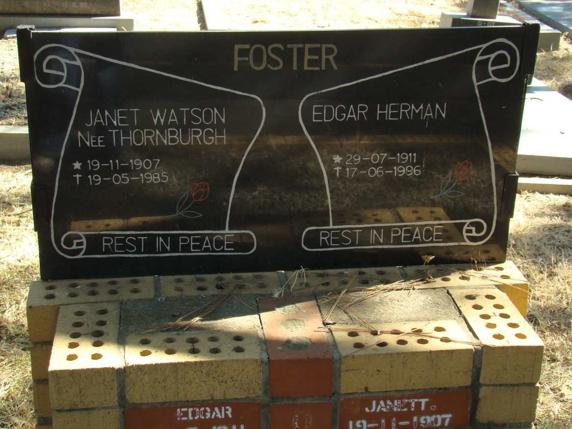 FOSTER Edgar Herman 1911-1996 &amp; Janet Watson THORNBURGH 1907-1985