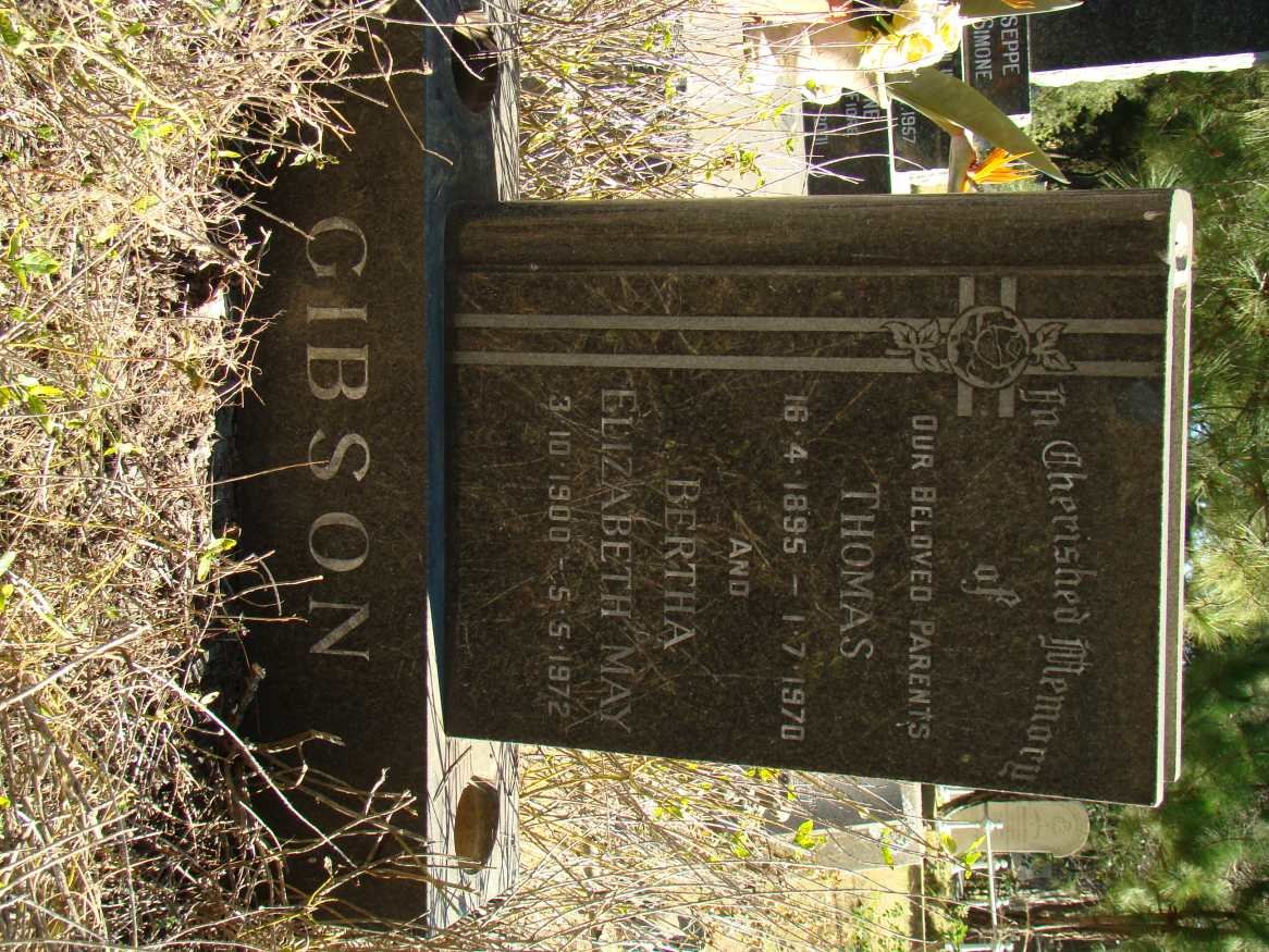GIBSON Thomas 1895-1970 &amp; Bertha Elizabeth May 1900-1972