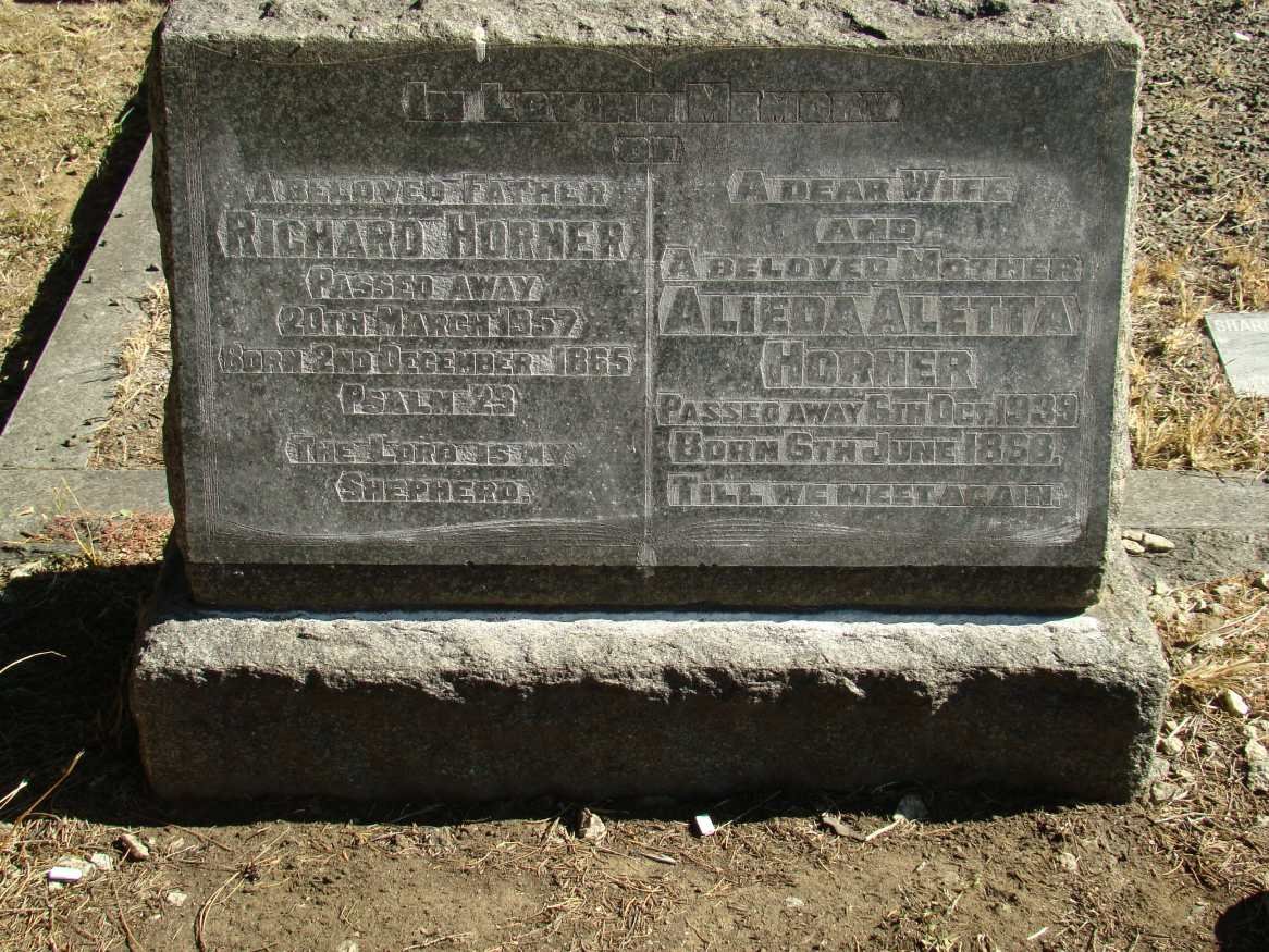 HORNER Richard 1866-1957 &amp; Alieda Aletta 1868-1939