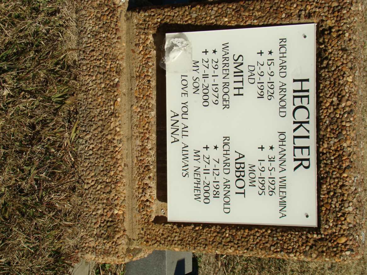 HECKLER Richard Arnold 1926-1991 &amp; Johanna Wilemina 1926-1995 :: SMITH Warren Roger 1979-2000 :: ABBOT Richard Arnold 1981-2