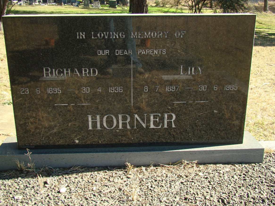 HORNER Richard 1895-1936 &amp; Lily 1897-1985