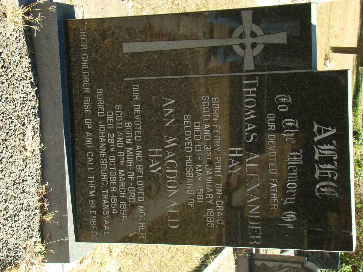 HAY Thomas Alexander 1895-1981 &amp; Ann Macdonald 1896-1954