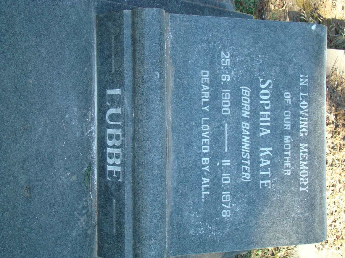 LUBBE Sophia Kate nee BANNISTER 1900-1978