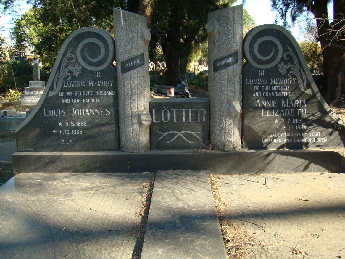 LOTTER Louis Johannes 1898-1968 &amp; Annie Maria Elizabeth 1913-1984