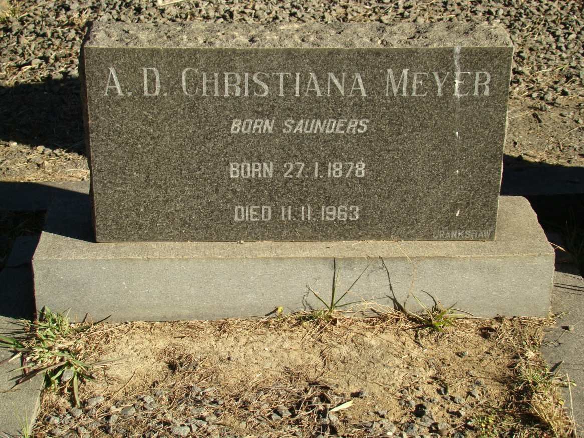 MEYER A.D. Christiana nee SAUNDERS 1878-1963