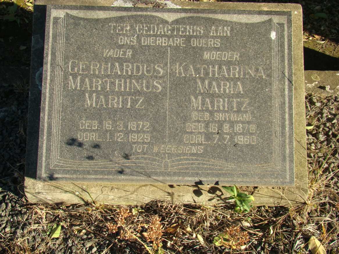MARITZ Gerhardus Marthinus 1872-1929 &amp; Katharina Maria SNYMAN 1876-1960