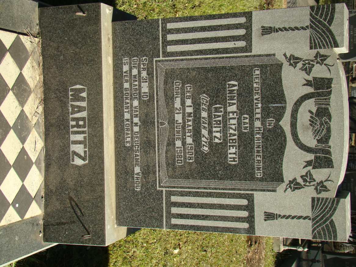 MARITZ Anna Elizabeth nee VAN ZYL 1908-1980