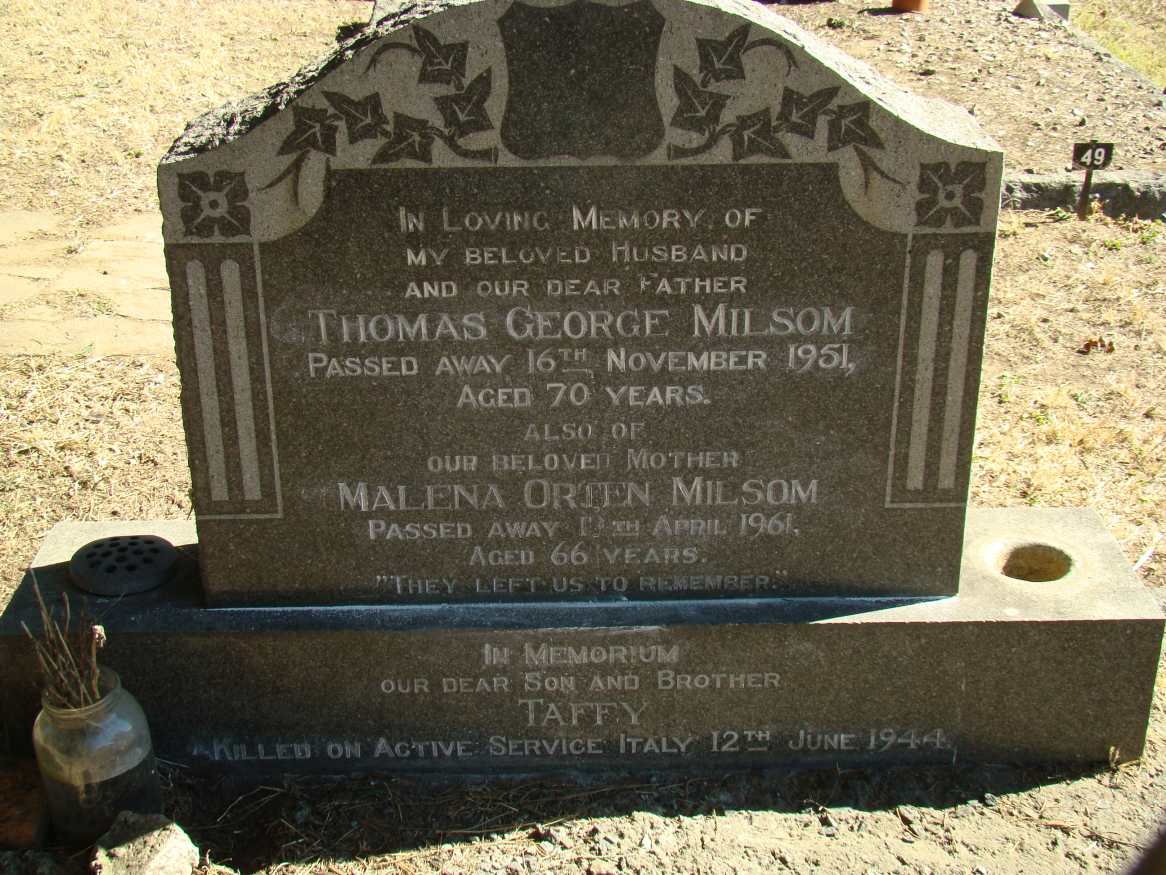MILSOM Thomas George -1951 &amp; Malena Orten -1961 :: MILSOM Taffy -1944