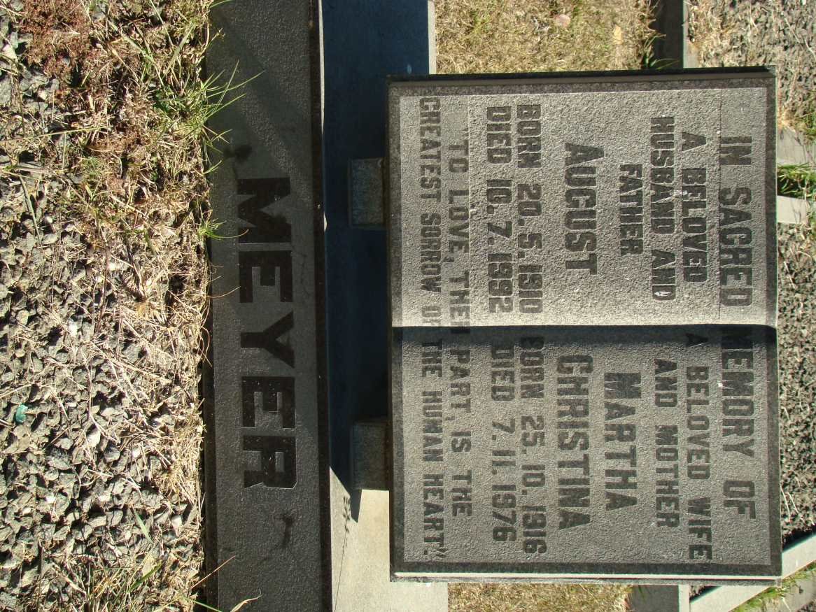 MEYER August 1910-1992 &amp; Martha Christina 1916-1976