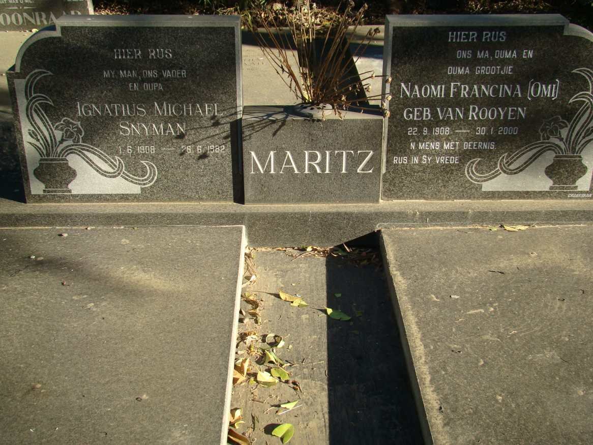MARITZ Ignatius Michael Snyman 1908-1982 &amp; Naomi Francina VAN ROOYEN 1908-2000