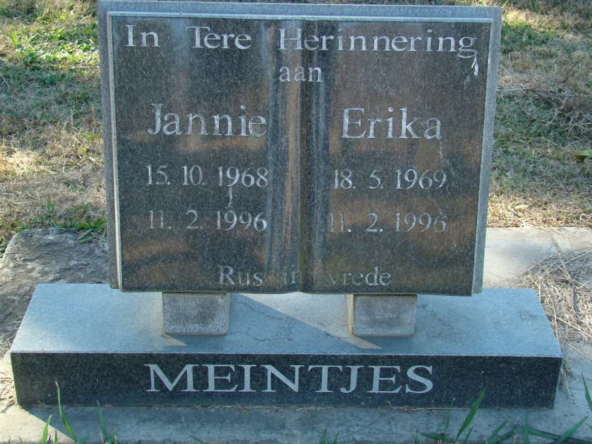 MEINTJES Jannie 1968-1996 &amp; Erika 1969-1996