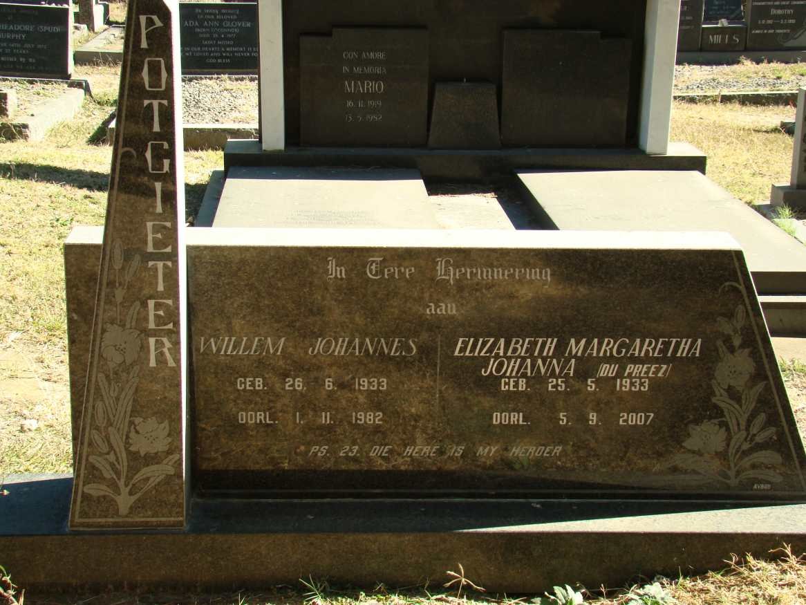 POTGIETER Willem Johannes 1933-1982 &amp; Elizabeth Margaretha Johanna DU PREEZ 1933-2007