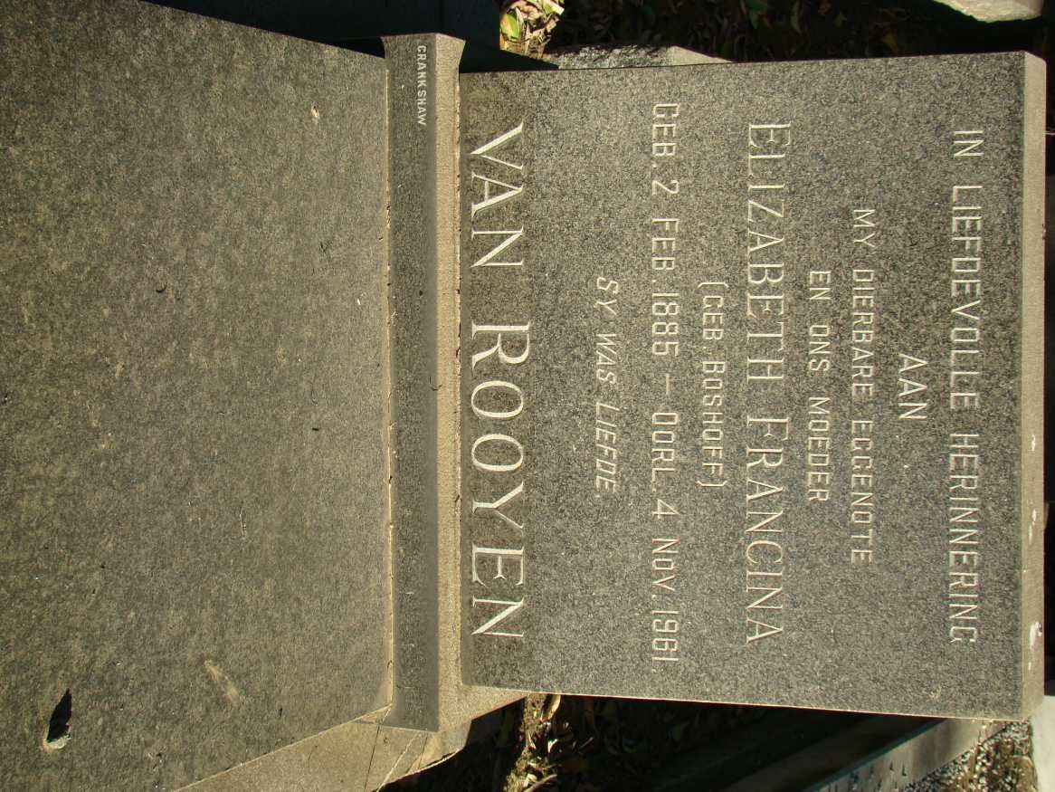 ROOYEN Elizabeth Francina, van nee BOSHOFF 1885-1961