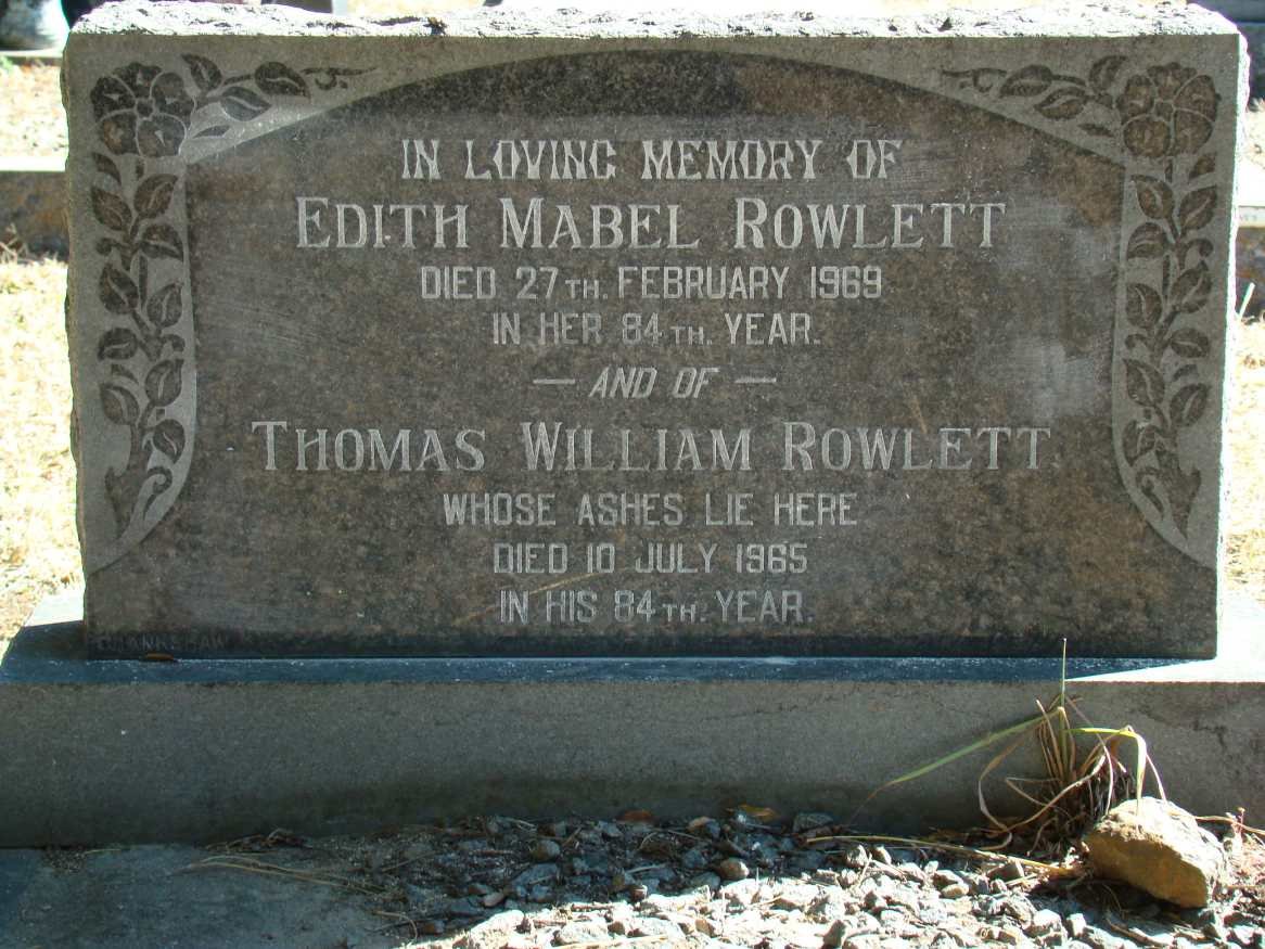ROWLETT Thomas William -1965 &amp; Edith Mabel -1969