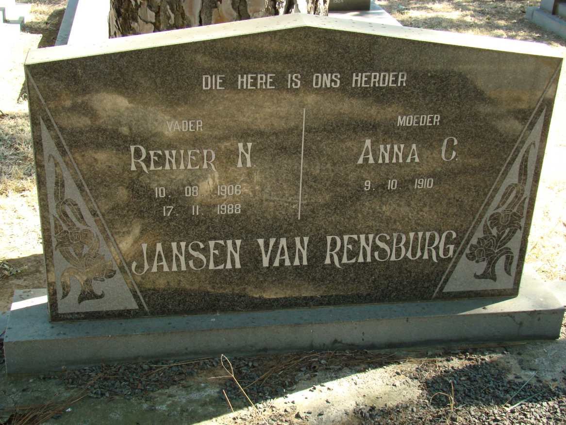 RENSBURG Renier N. , Jansen van 1906-1988 &amp; Anna C. 1910-