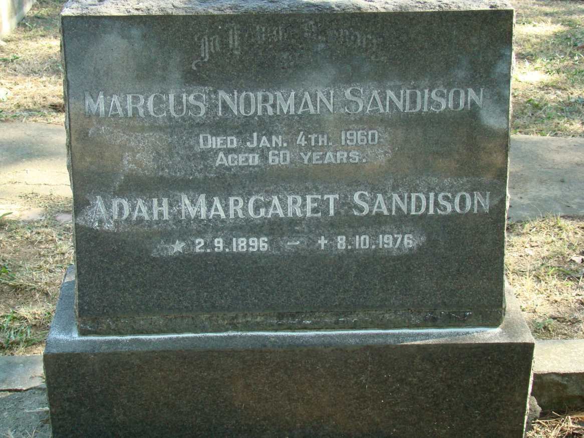 SANDISON Marcus Norman -1960 &amp; Adah Margaret 1896-1976