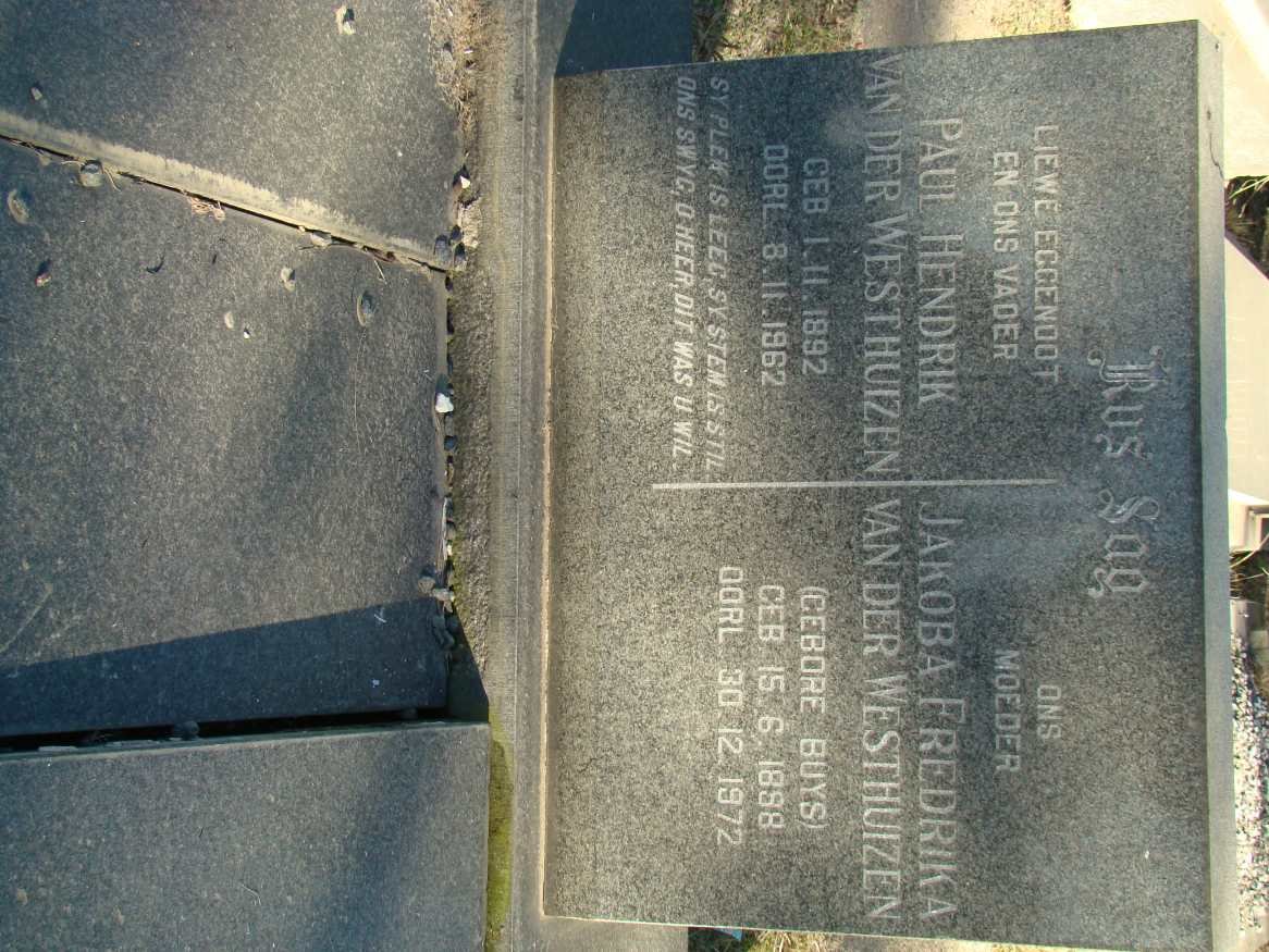 WESTHUIZEN Paul Hendrik, van der 1892-1962 &amp; Jakoba Fredrika BUYS 1898-1972
