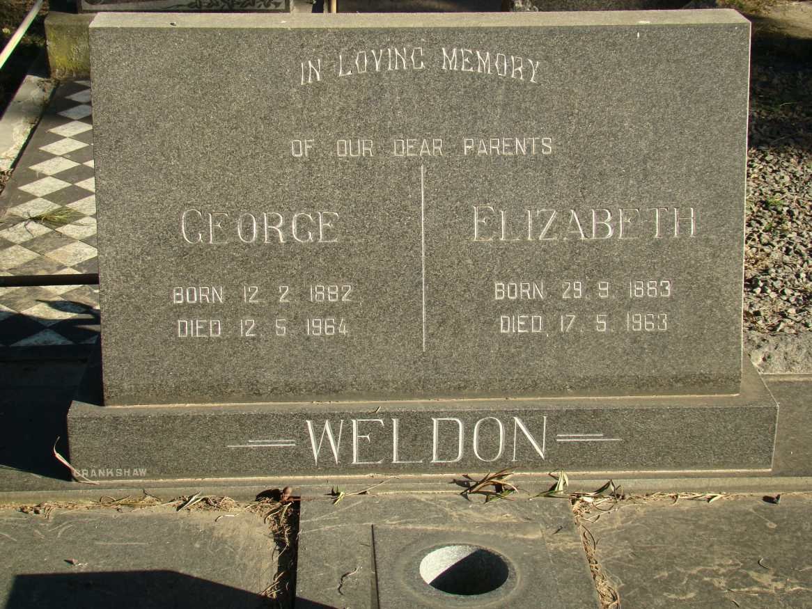 WELDON George 1882-1964 &amp; Elizabeth 1863-1963
