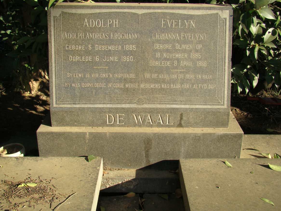 WAAL Adolph Andreas Krogmann, de 1885-1960 &amp; Johanna Evelyn OLIVIER 1885-1966