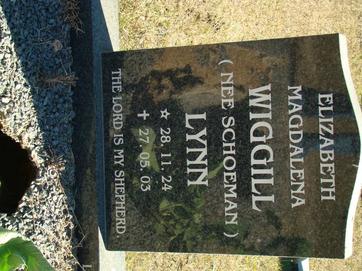 WIGGILL Elizabeth Magdalena nee SCHOEMAN 1924-2003