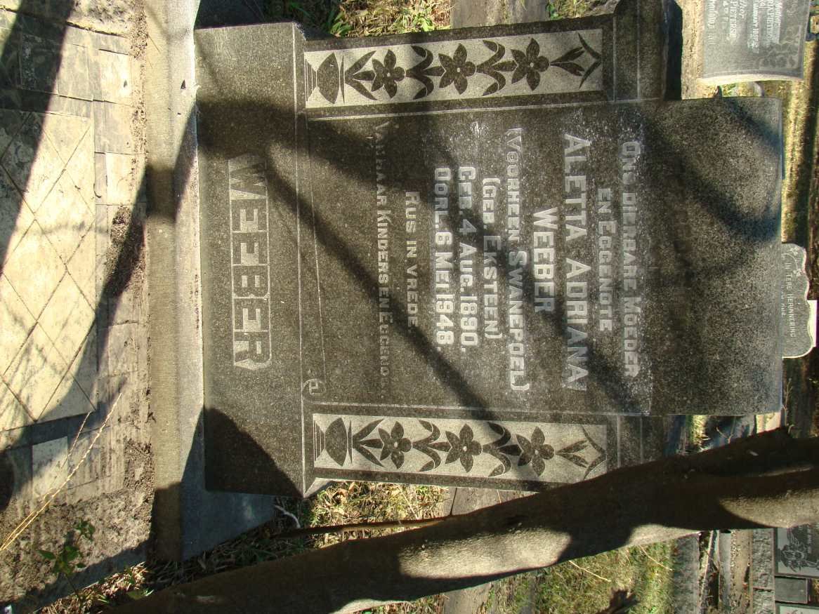 WEEBER Aletta Adriana formerly SWANEPOEL nee EKSTEEN 1890-1948