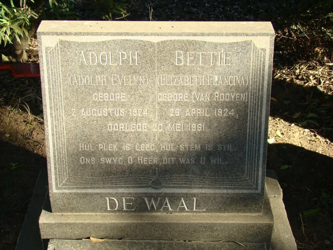 WAAL Adolph Evelyn, de 1924-1961 &amp; Elizabeth Francina 1924-1961