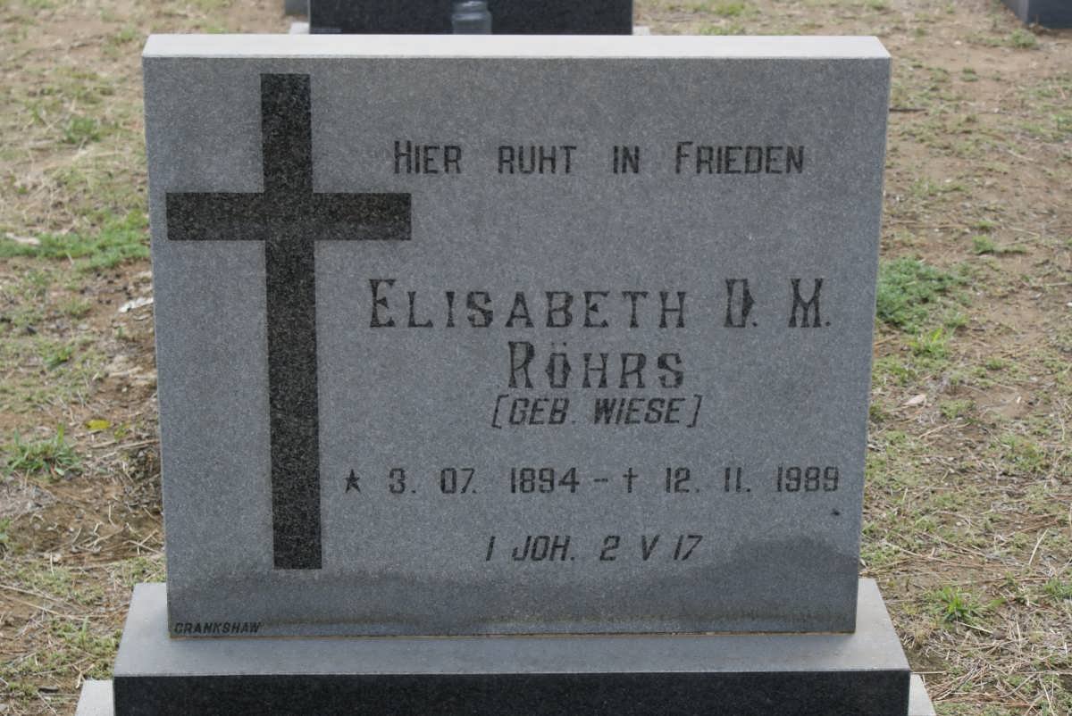 ROHRS Elisabeth D.M. nee WIESE 1894-1989