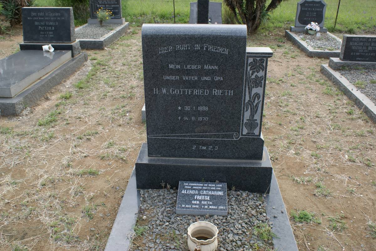 RIETH H.W. Gottfried 1899-1970 :: FREESE Alenda Catherine nee RIETH 1940-2003
