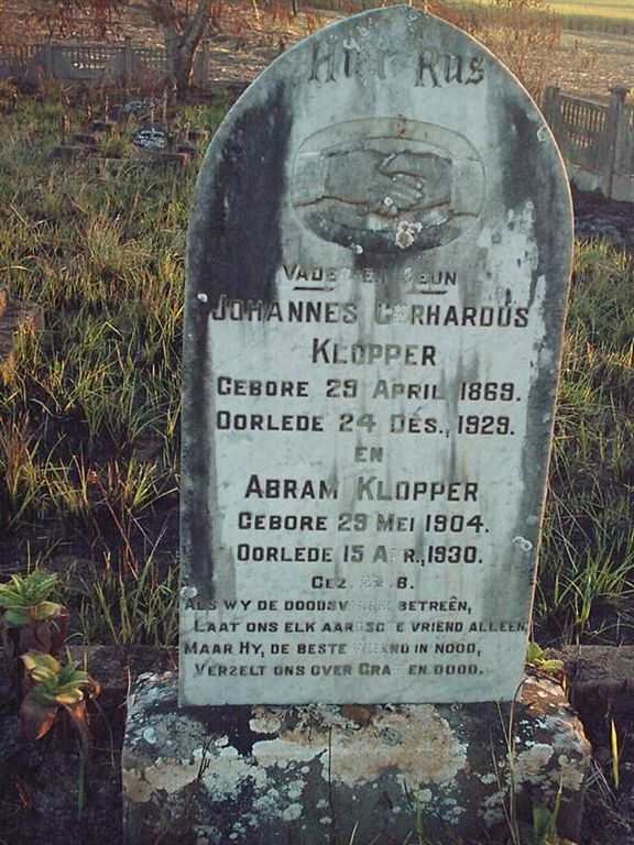 KLOPPER Johannes Gerhardus 1869-1929 :: KLOPPER Abram 1904-1930