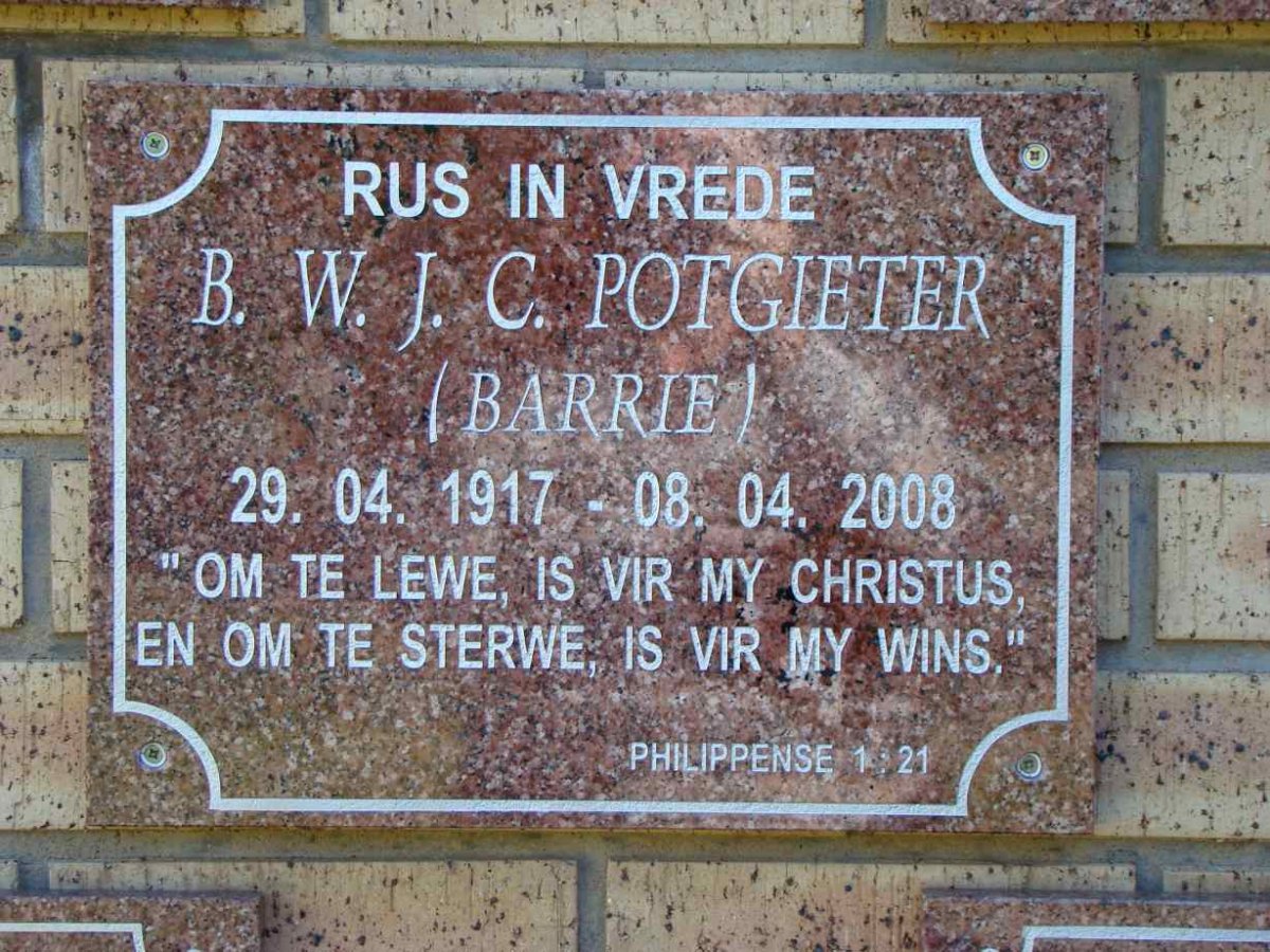 POTGIETER B.W.J.C. 1917-2008