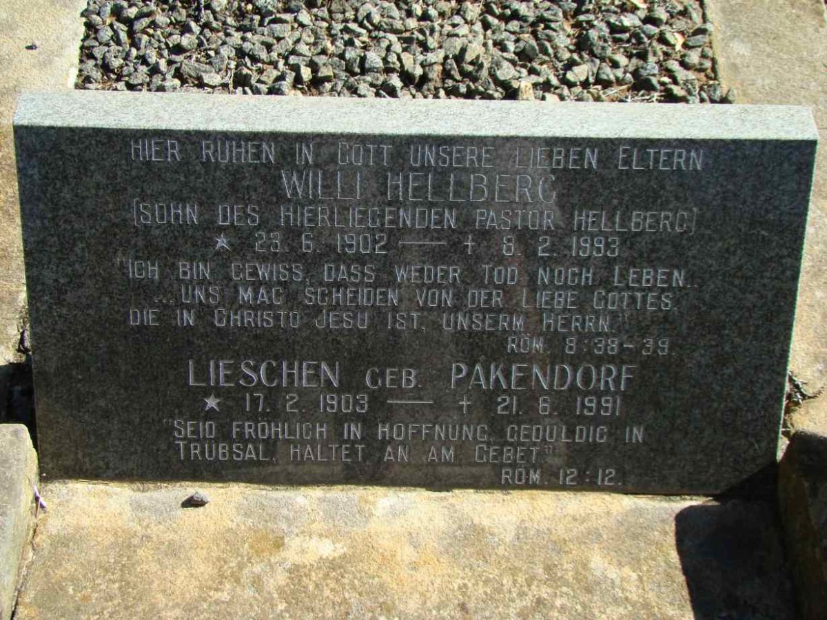 HELLBERG Willi 1902-1993 &amp; Lieschen PAKENDORF 1903-1991