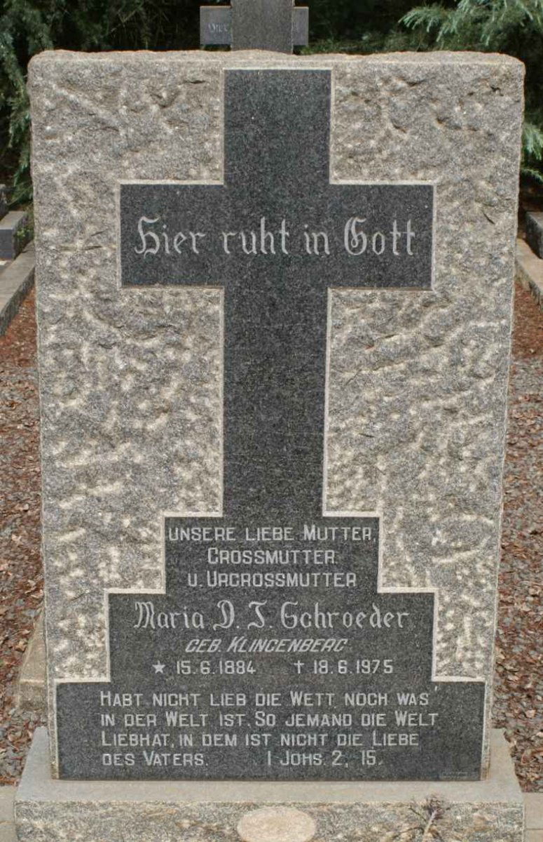 SCHROEDER  Maria D.J. nee KLINGENBERG  1884-1975
