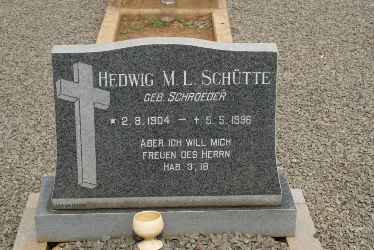 SCHÜTTE Hedwig M.L. nee SCHROEDER 1904-1996