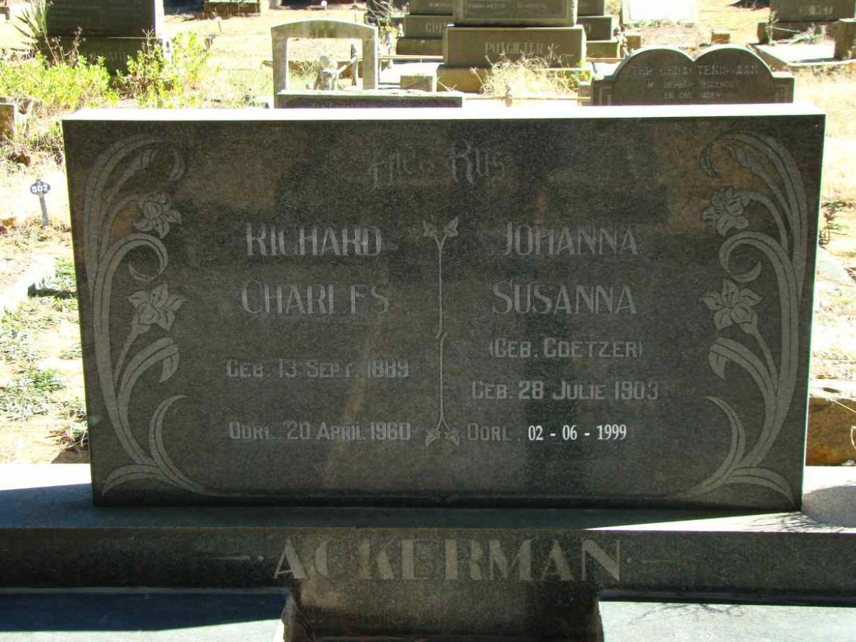 ACKERMAN Richard Charles 1889-1960 &amp; Johanna Susanna COETZER 1903-1999