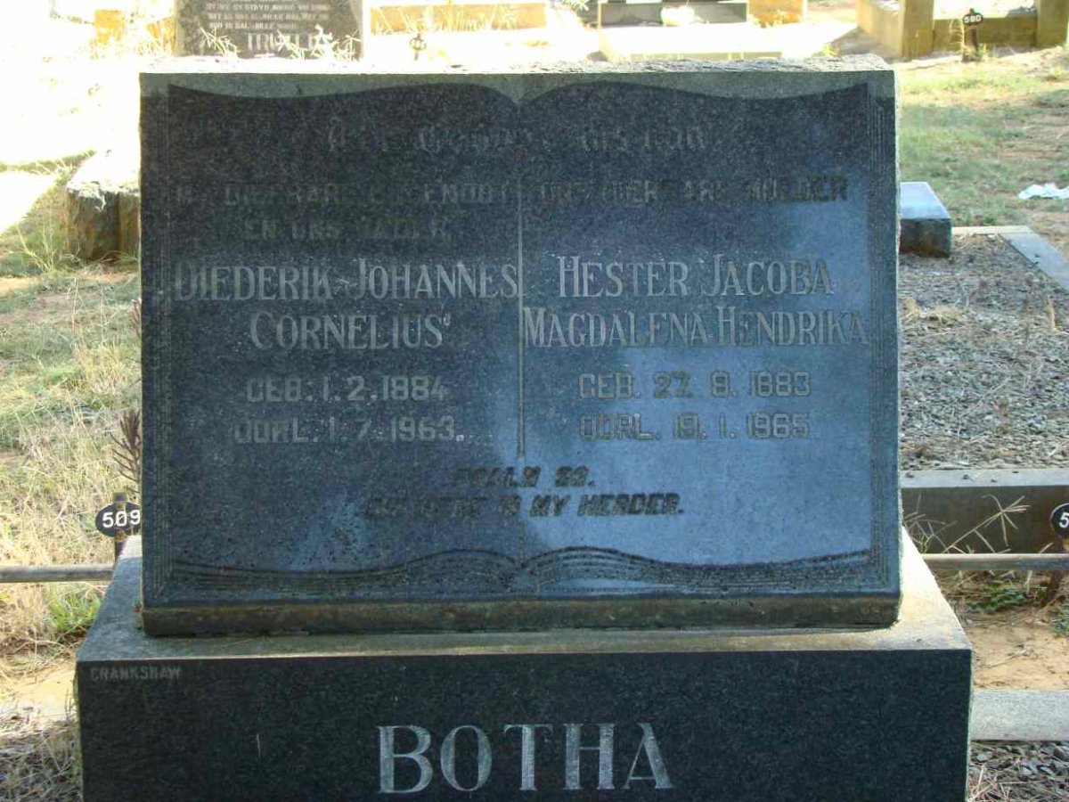BOTHA Diederik Johannes Cornelius 1884-1963 &amp; Hester Jacoba Magdalena Hendrika 1883-1965