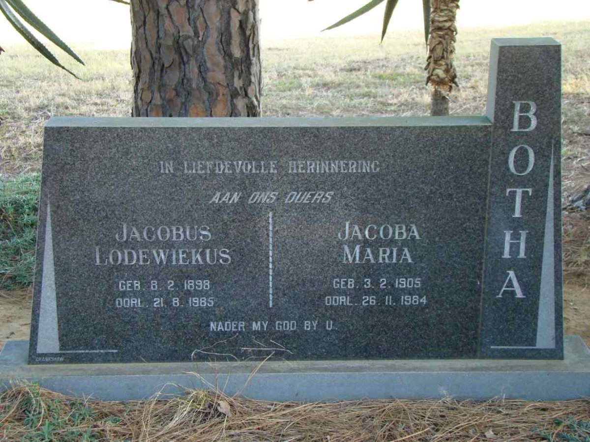 BOTHA Jacobus Lodewiekus 1898-1985 &amp; Jacoba Maria 1905-1984