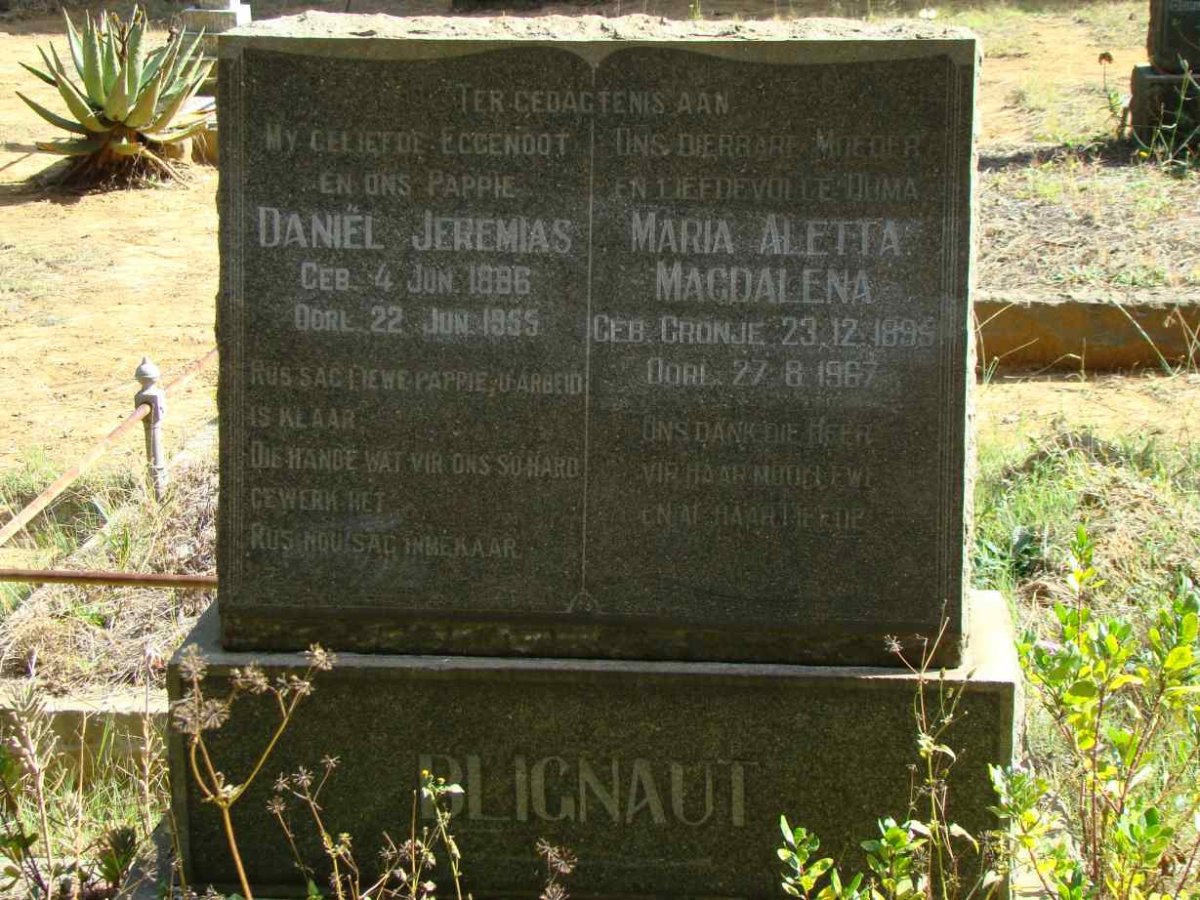 BLIGNAUT Daniel Jeremias 1886-1955 &amp; Maria Aletta Magdalena CRONJE 1895-1967