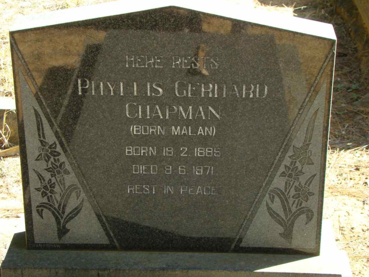 CHAPMAN Phyllis Gerhard nee MALAN 1885-1971