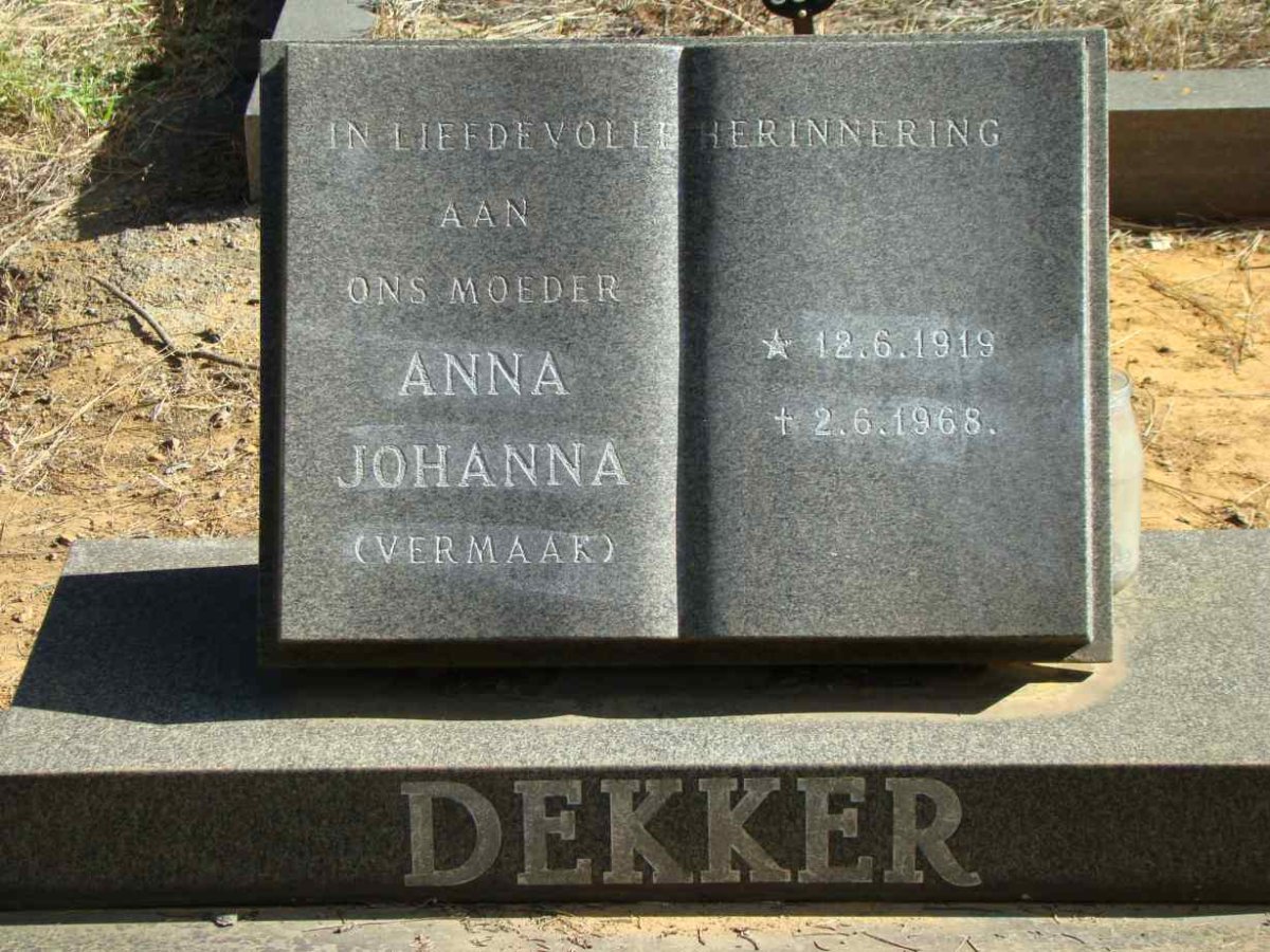 DEKKER Anna Johanna nee VERMAAK 1919-1968