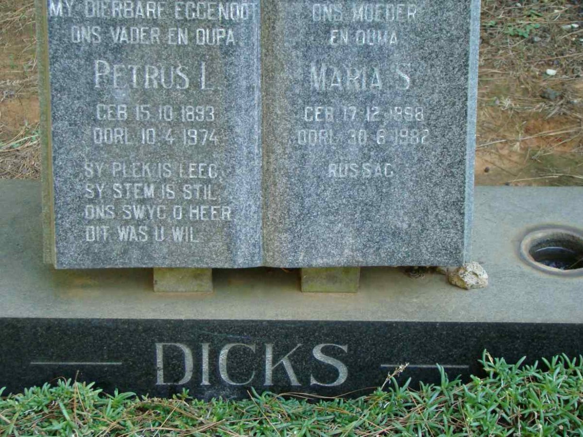 DICKS Petrus L 1893-1974 &amp; Maria S. 1898-1982