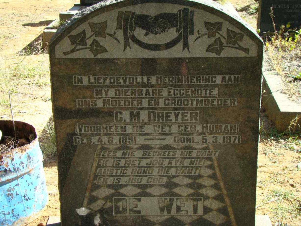 DREYER C.M. formerly DE WET nee HUMAN 1891-1971