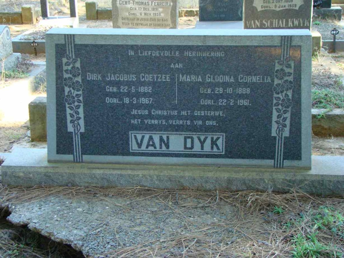 DYK Dirk Jacobus Coetzee, van 1882-1967 &amp; Maria Glodina Cornelia 1888-1961
