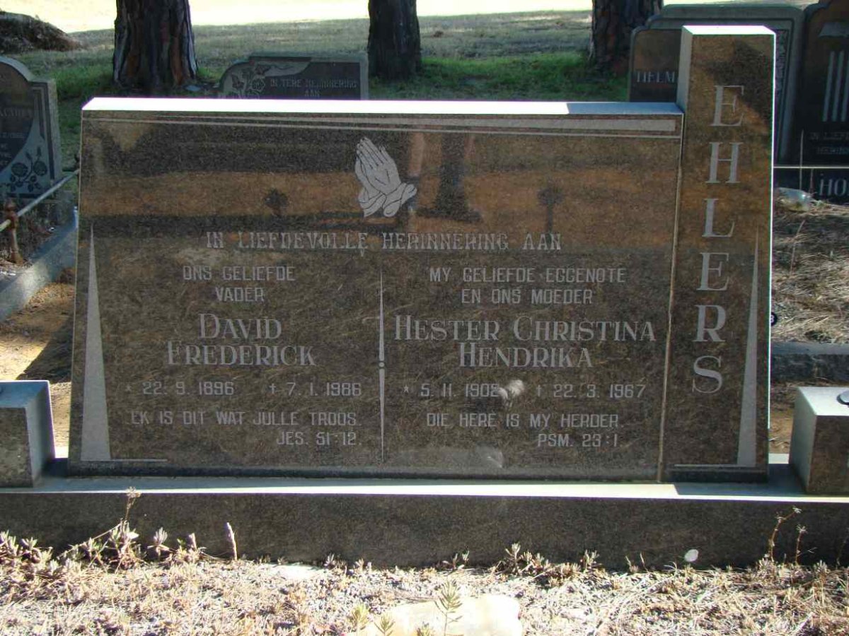 EHLERS David Frederick 1896-1986 &amp; Hester Christina Hendrika 1902-1967