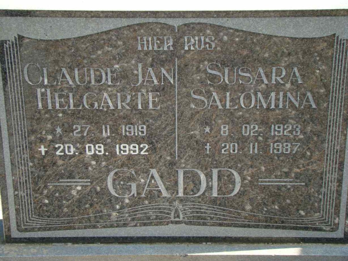 GADD Claude Jan Helgarte 1919-1992 &amp; Susara Salomina 1923-1987