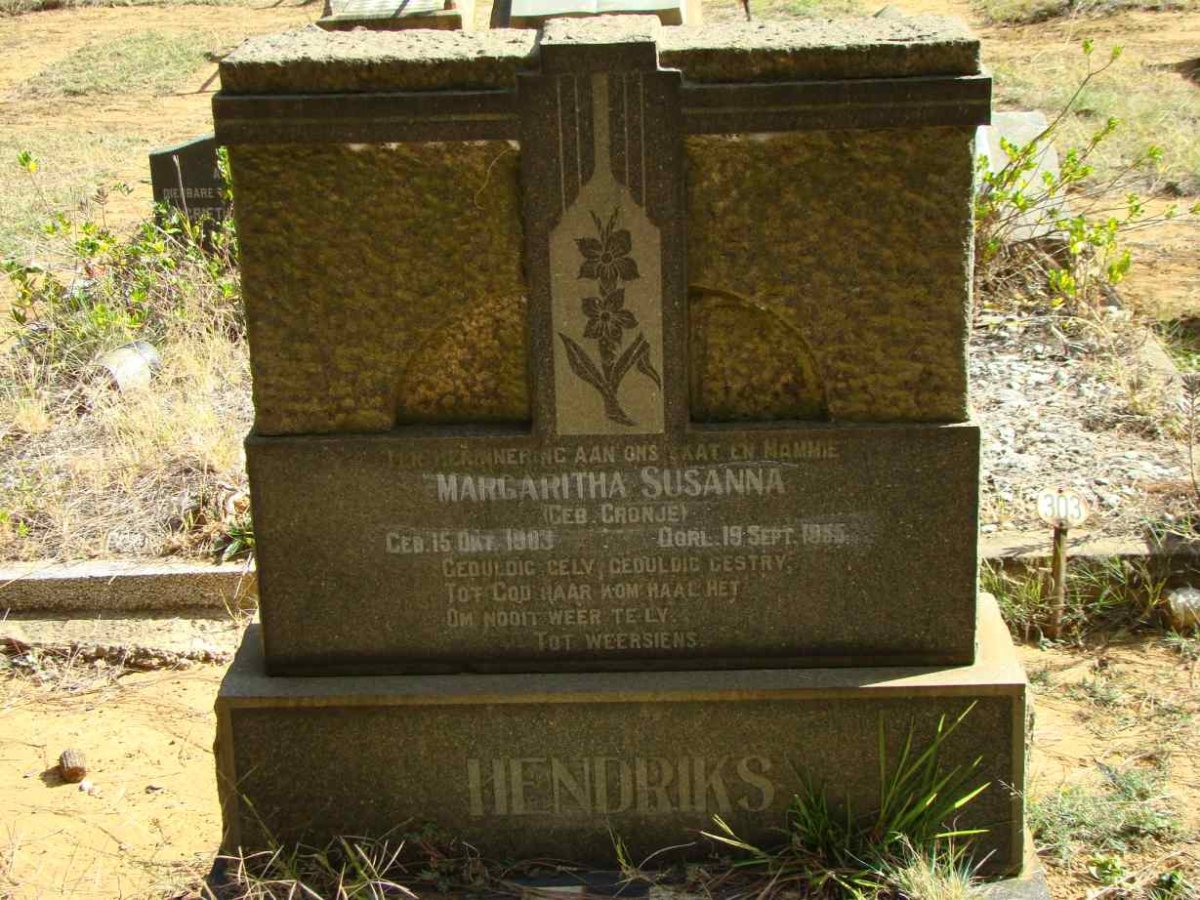 HENDRIKS Margaritha Susanna nee CRONJE 1903-1955