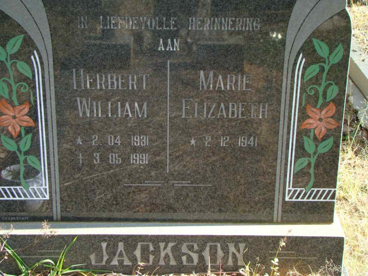 JACKSON Herbert William 1931-1991 &amp; Marie Elizabeth 1941-