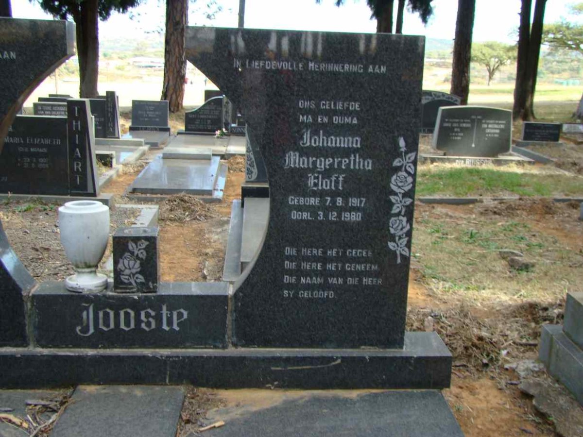 JOOSTE Johanna Margeretha nee ELOFF 1917-1980