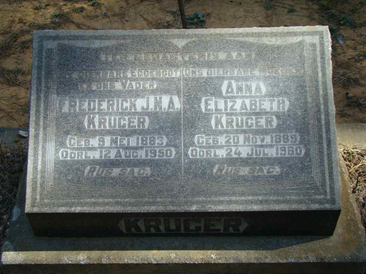 KRUGER Frederick J.N.A. 1883-1950 &amp; Anna Elizabeth 1889-1960