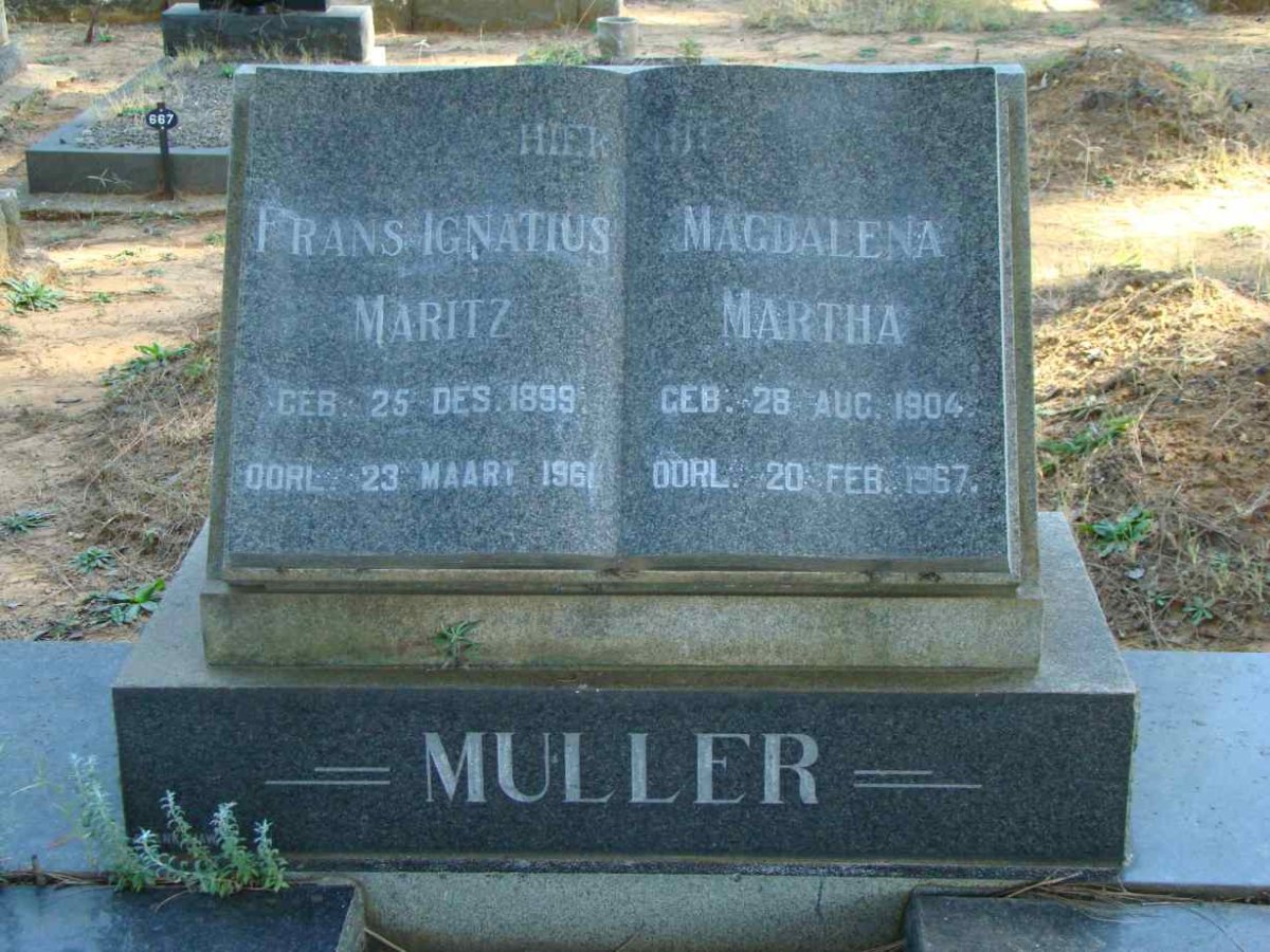 MULLER Frans Ignatius Maritz 1899-1961 &amp; Magdalena Martha 1904-1967